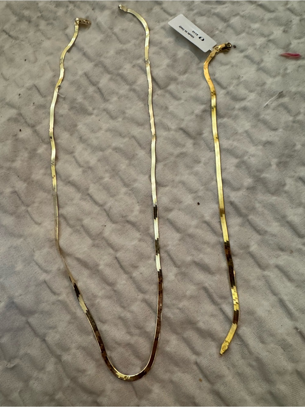 925 Gold-Wavy Herringbone Necklace and Bracelet Set - Gold -7 1-4, 18 1/4